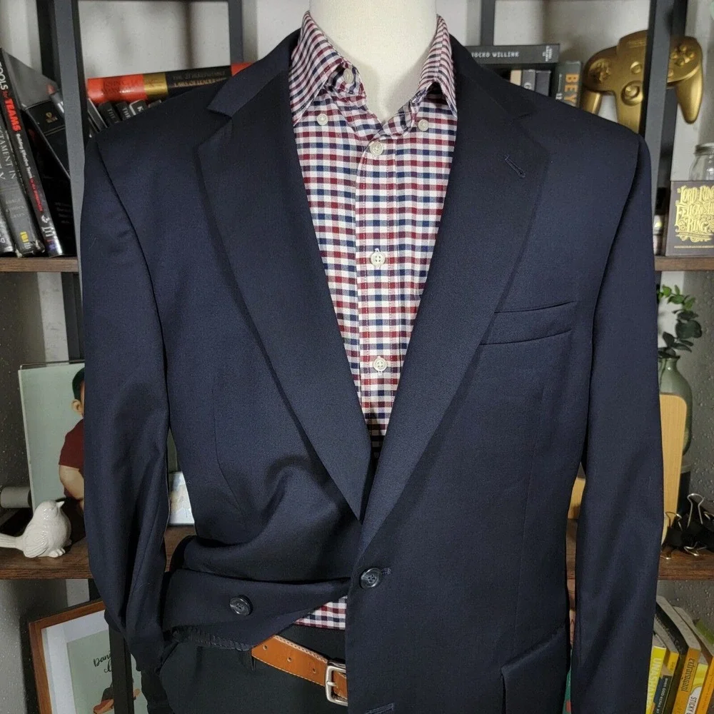 JOS A‎ BANK GORDON Men's Sport Coat Blazer Two Button Black Twill Wool Size 44L